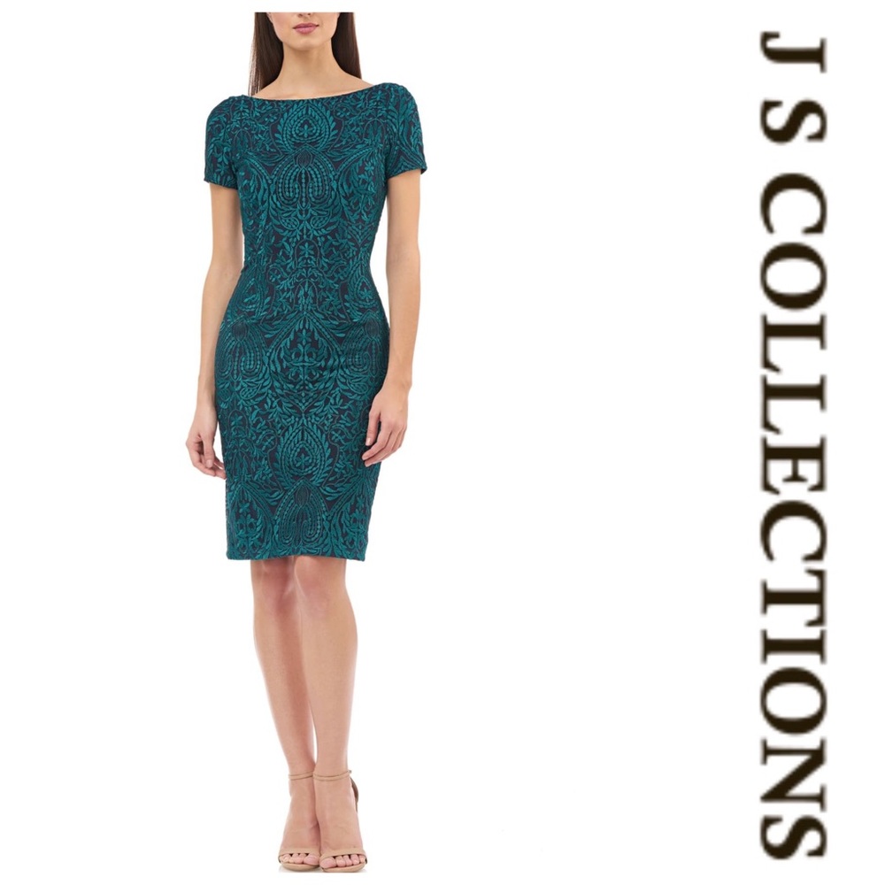JS Collections Floral Embroidered Cocktail Dress
